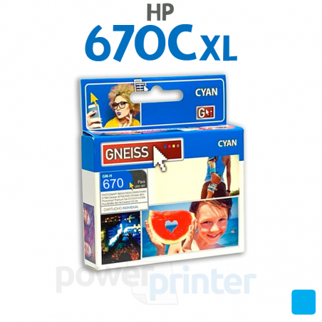 Cartucho de Tinta HP 670C XL (CZ118AB) cian alternativo GNEISS
